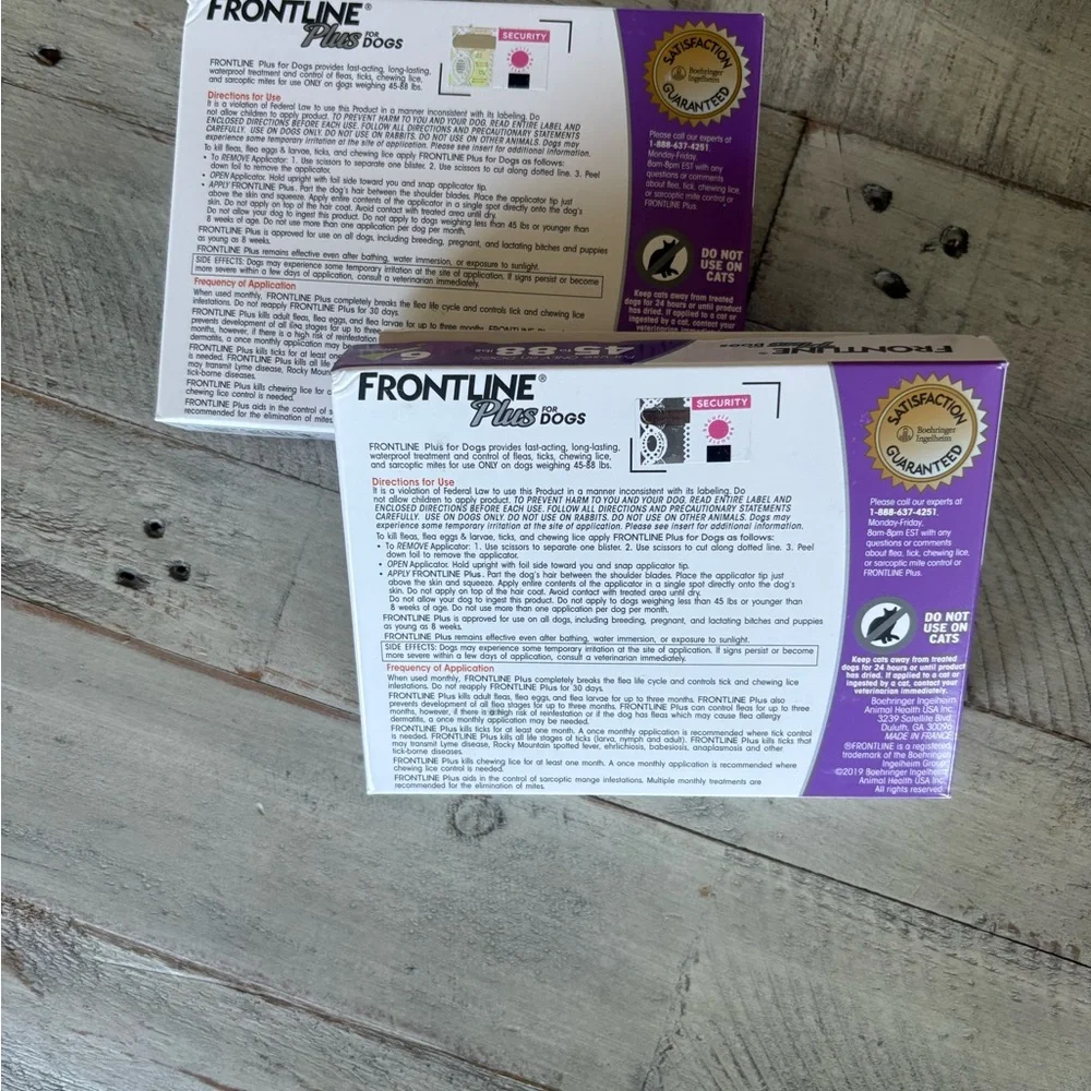 2 boxes of Frontline Plus Flea & Tick Control For Dogs 45-88 lbs. 6 Doses New - Picture 2 of 3